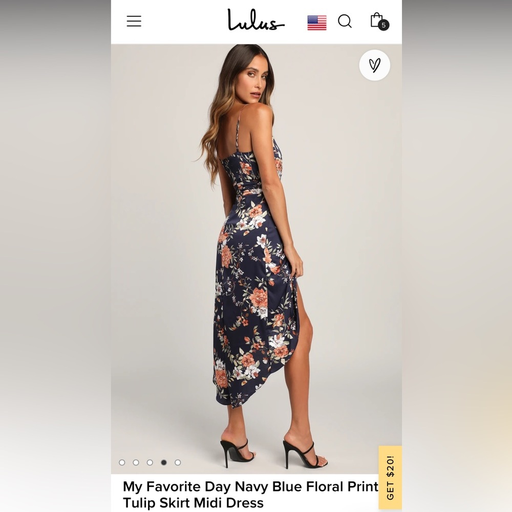Lulu’s My Favorite Day Navy Blue Floral Print Tulip Skirt Midi Dress